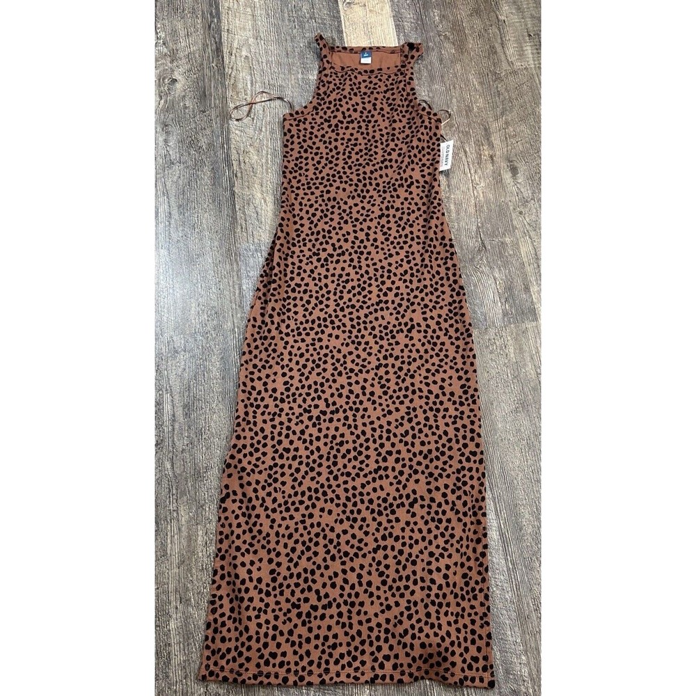 Old Navy Bourbon Fitted Sleeveless Rib-Knit Maxi Animal Print Dress Size S Tall